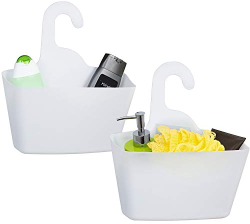 Tatkraft POSH Praktisch 2er-Set Duschkorb Weiß mit Haken zum Einhängen mit Ablaufloch, dusch haengekorb Duschgel Behälter, Stabiles Badkorb Zum Haengen, Robustem Kunststoff, 28x12x31 cm