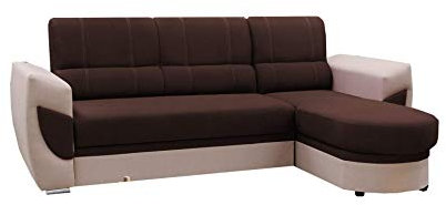 mb-moebel Ecksofa Sofa Eckcouch Couch mit Schlaffunktion und Bettkasten Ottomane L-Form Schlafsofa Bettsofa Polstergarnitur Timo (Braun, Ecsofa Rechts)
