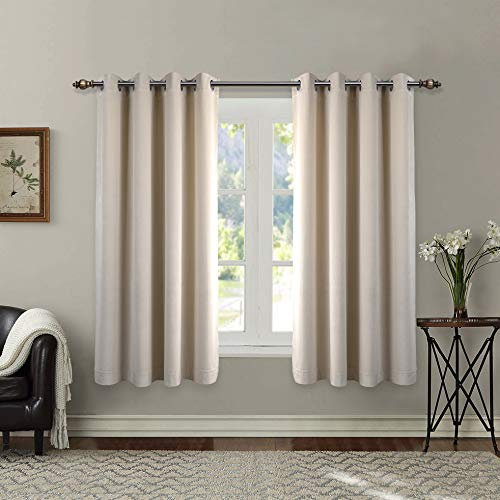 Singinglory Velvet Curtains Pencil Pleat Blackout Curtains 2 Panels with 2 Tiebacks Thermal Eyelet Curtain for Bedroom & Living Room Cream 66x72