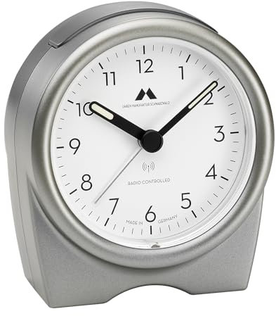 Uhren Manufaktur Schwarzwald Funkwecker, analog, leises Uhrwerk, mit Schlummerfunktion (Snooze) und ansteigendem Alarm (Crescendo), Farbe:Metallic/Titan