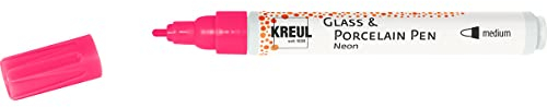 KREUL 16582 - Glass & Porcelain Pen Neon pink, Strichstärke 2 - 4 mm, fluoreszierende Glas- und Porzellanfarbe, halbdeckend, intensive Leuchtkraft auf weißen Untergründen