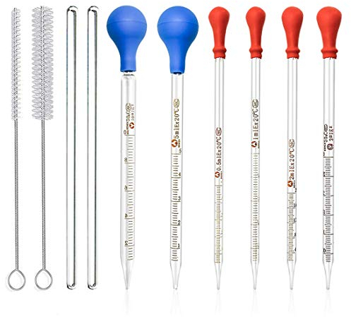 Glas Pipetten, JESSTOLO 6 Stücke Glas Tropfpipetten Große Silikagel Messpipetten Pipetten Polyethylen Glaspipetten Dropper für Labor Lebensmittel Forschung Medizin mit Waschbürste und Glas Rührstab