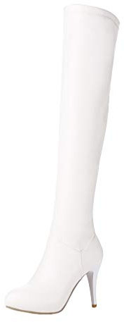 LUXMAX Donna Stivali sopra Il Ginocchio Tacco a Spillo Alto Scarpe con Cerniera Stivali Tacchi Alti Stiletto 10 cm (Bianco) - 34 EU