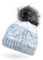 Neverless® Damen Strick-Mütze gefüttert Fleece-Innenfutter Fell-Bommel Kunstfell Winter-Mütze Bommelmütze Zopfmuster Mehrfarbig hellblau-weiß