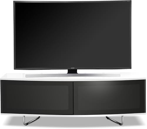 Homeology Caru Gloss Black and Gloss White Beam-Thru Remote Friendly Super-Contemporary D Shape Design 32-65 LED/OLED/LCD TV Cabinet