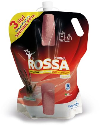 NETTUNO - La Rossa in Crema ricarica 3000 ml crema lavamani, rimuove olio, idrocarburi, grasso, lubrificanti, polveri metalliche, nero di carbone. Con microgranuli.
