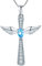YL Kreuz Engelsflügel Halskette 925 Sterling Silber März Geburtsstein Aquamarinblau Zirkonia Schutzengel Anhänger Halskette für Damen