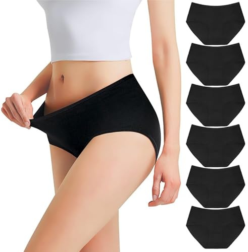Falechay Unterhosen Damen Unterwäsche Slips 6er Pack Pantys Mittel Taille | Baumwolle,Atmungsaktiv,Etikettenlos,Hautfreundlich,Hipster