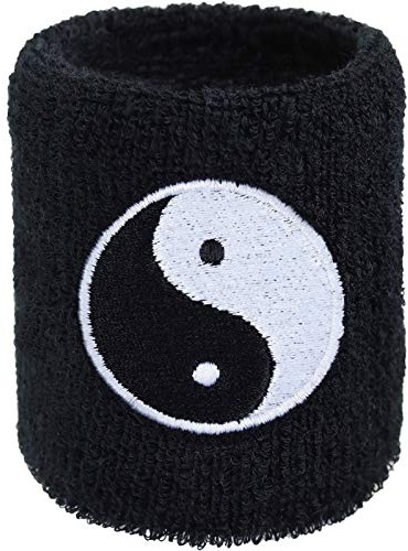 EXPRESS-STICKEREI Schweissband Yoga Design Schweissband mit Stickerei Band Bestickt & Absorbierendes Frottee | Wristband Geschenk Yin Yang Energie Boho Schweiß-Band Accessoire