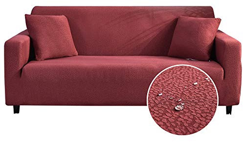 Oduo Wasserdicht Seersucker Stretch Sofabezug mit Armlehnen Sofaüberwürfe 1 2 3 4 Sitzer, Passend für Ecksofa L Form Sofa/Couchbezug/Sesselbezug/Sofahusse (Rot,1 Sitzer)