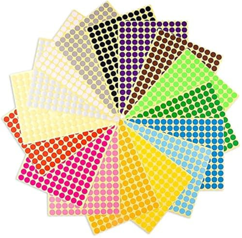 Ziranee Punktaufkleber, 16 Blatt 8mm Runde, Rund, Regenbogen, Klebepunkte, Markierungspunkte, Farbkodierung, Etiketten für Büro, Schule, Kalender, Karte, Kunsthandwerk