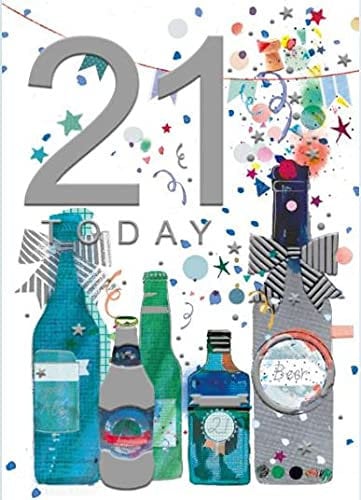 Pinata Geburtstagskarte zum 21. Geburtstag für Männer von Words n Wishes – 21. Feier, Bier, Lager und Ale – Silberfolie und geprägte Oberfläche