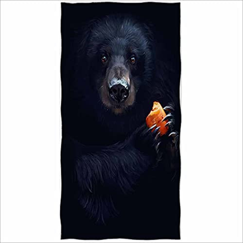 Zomer Badetuch Mikrofaser Strandtuch Bedruckt mit Bär Porträt,Schwarz,70x140 cm