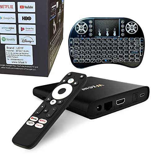 Leyf 4K Android TV Box Original Licensed by Google LLC and Netflix, Disney, Prime Video WiFi, Type-C, HDMI 2.1, USB 3.0, Ethernet, MicroSD/Mini Keyboard/Smart Tv,Chromecast,YouTube