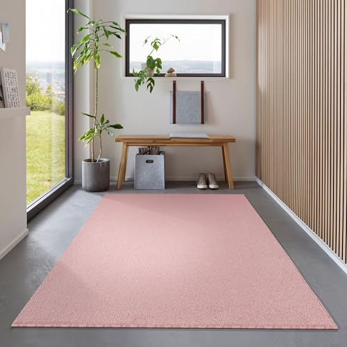 Carpetsale24 Läufer Teppich 80x150 cm Rosa, Kurzflor, Einfarbig, Modern, Rechteckig, rutschfest, Pflegeleicht, Flurteppich für Küche, Diele, Wohnbereich