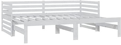 Susany Kiefernholz Massiv Tagesbett Ausziehbar Sofa Bett Gästebett Schlafsofa Holzbett Bettsofa Sofabett Massivholzbett Ausziehbett Weiß 2X(90x200) cm