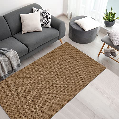 HOMCOM, Wollteppich, Naturfaser, Natur, Wohnzimmerteppich, Webteppich, pflegeleicht und strapazierfähig, Taupe, 140 x 70 x 1 cm