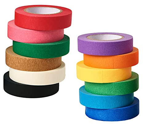 HUAZIZ Nastro adesivo carta colorato arcobaleno etichett carta washi tape 12 rotoli x 15 m x 1,5 cm, per insegnanti, arti, lab, etichette, drafting, artigianato