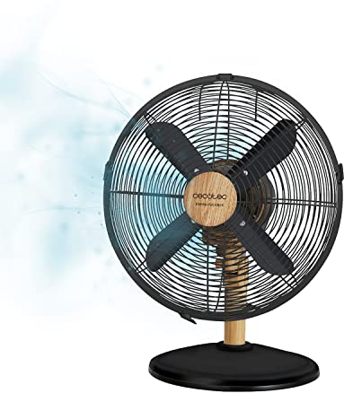 Cecotec Ventilador de Sobremesa EnergySilence 600 WoodDesk. 40 W, Acabado en Color Madera, Diámetro 12 con 4 Aspas, 3 Velocidades, Oscilación, Altura ajustable, Máxima seguridad