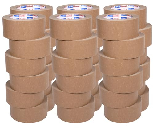 ADHES Biodegradable Kraft Paper Tape Eco Friendly Packing Tape Writable Non-Coated Surface for Masking, Sealing, and Packaging Use,2inch x 55 Yards,36Rolls