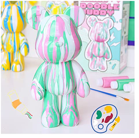 Coniuty, DIY Kreativ-Set mit unbemalter Fluid-Bärenfigur, mehrfarbiges Farbmisch-Design zur Wohnraumdekoration (Grün, Fluid Bear)