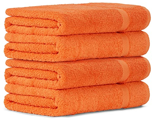 Luckytowel 4er Duschtuch Set 100% Baumwolle, 70x140cm Handtücher, 4er Pack Badetuch Orange