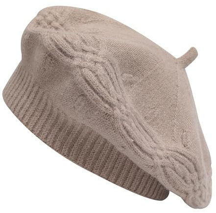 ZLYC Damen Baskenmütze Klassische Französischen Barett Einfarbig Warm Beret(Kabelstrick Helles Kaffee)