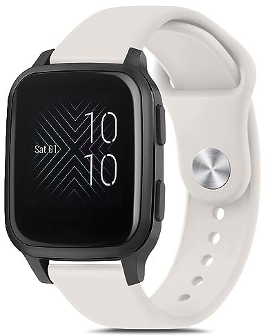 VANCLE strap Compatible with venu Sq 2 Music, 20mm Adjustable Soft Silicone Replacement Strap for Venu 2 Plus/Sq/Forerunner 55/645/245 (Starlight)