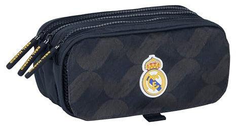Real Madrid 2a squadre 23/24 - Astuccio triplo grande, astuccio per bambini, ideale per bambini in età scolastica, comodo e versatile, qualità e resistenza, 21,5 x 8 x 10 cm, colore blu marino, Blu