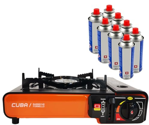 INTEC - Réchaud à gaz portable 2200W + 8 cartouches de gaz 250gr Camping