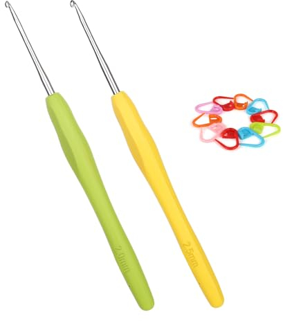 Coopay Häkelnadeln 2,0 mm und 2,5 mm, 2 Stück Metall Häkelnadel mit Maschenmarkierer, Ergonomische Häkelnadel mit Weichen Griff für Arthritische Hände, Bunt TPR Griff Häkelnadel 2 2,5 mm für Anfänger