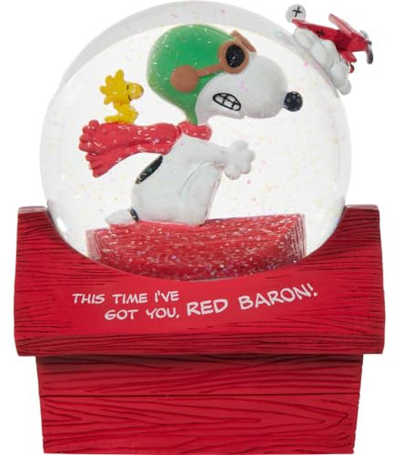 Precious Moments Peanuts Musik-Schneekugel | This Time I've Got You, Red Baron! Musik-Schneekugel | Snoopy & Woodstock Dekor | Sammlerstück