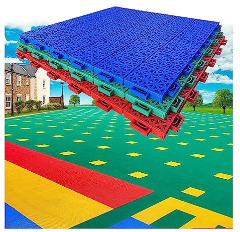 Tapis Caillebotis en Caoutchouc Carreaux de sol à emboîtement modulaires imperméables extérieurs de 25 cm, tapis de sport de plancher d'épissure en plastique, résistance aux intempéries/facile à insta
