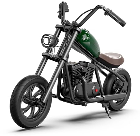 HYPER GOGO Challenger 12 Elektro Motorrad Kinder, Kindermotorrad mit 3 Geschwindigkeiten, 12KM Lange Reichweite12 Zoll Luftreifen, bis zu 60 Minuten ununterbrochene Fahrzeit (Grün)