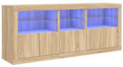 vidaXL Sideboard, Kommode mit viel Stauraum, Highboard Schrank mit LED-Leuchten, Anrichte Beistellschrank Standschrank, Modern, Sonoma-Eiche