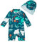upandfast Baby Jungen Badeanzug mit Sonnenhut UPF 50+ Einteiliger Reißverschluss Kleinkind Badeanzug(Grün Wal,6-9 Monate)