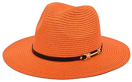 Women Wide Brim Straw Hat Summer Big Brim Hat Panama Jazz Hat Fedora Beach Travel Sun Hat Fisherman Hat for Holiday Beach Orange