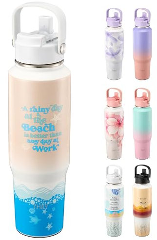 THILY Vacuum Insulated Stainless Steel Sport Water Bottle with lid and Straw, 40 oz Wide Mouth Double Wall Leakproof Travel Tumbler, Keep Drinks Cold or Hot All Day, BPA Free, Beach
