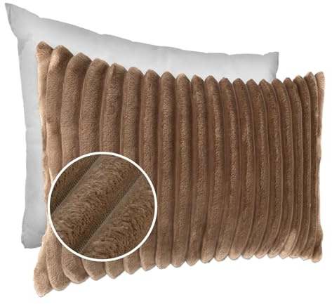Dekokissen Kissenbezug Sofakissen Pillow Plüsch Kuschelkissen Zierkissen Cord Kissen Couchkissen Kord Kissenhülle ultraweich gestreift Lilli 30x50cm mit Füllung Beige