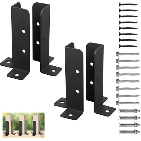 aleawol 4Pcs Adjustable Wood Fence Pergola Post Repair Brackets kit, Black Tie Post Brackets Fit 1.5x1.5,2x2,2x4,4x4 Heavy Duty Fence Post Holder Repair Railing Mailbox Bracket Kit