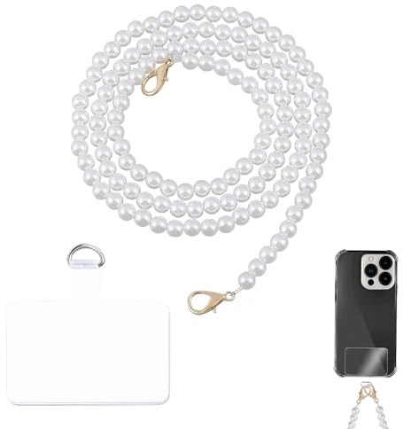 Handykette Perlen Handykette Perlen zum Umhängen Perlen Handykette,Wird mit 1 Handyclip Geliefert,Perlenkette Handy Kompatibel mit den Meisten Telefonen,Taschen und Geldbörsen