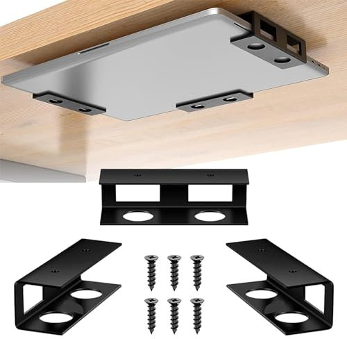 Under Desk Laptop Mount, Metal Under Desk Laptop Storage Holder with Screws, Under Table Desk Holder for Laptop, Tablet, Keyboard Shelf Holder Router Bracket