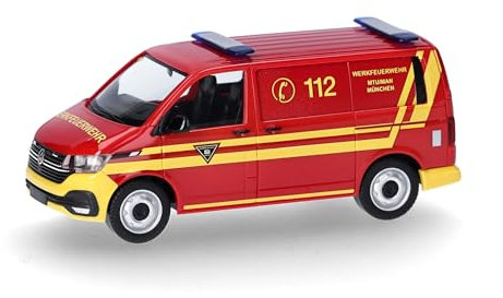 Herpa Modellauto VW T6.1 Halbbus Feuerwehr MTU/Man München, Miniatur im Maßstab 1:87, Sammlerstück, Made in Germany, Modell aus Kunststoff