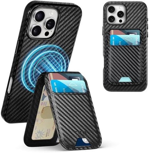 TUCCH PU Leather Case for iPhone 16 Pro Max (6.9) 2024 with Detachable Magnetic Wallet Stand with[5 Card Holders][RFID Blocking][Wireless Charging]Protective Slim Anti-Slip Cover, Carbon Fiber Black