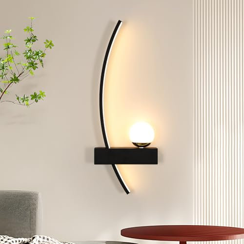 Comely Aplique de Pared Interior, 14W Lámpara de Pared LED Moderna 3000K Luz Cálida, Negro Iluminación Luz pared LED para Dormitorio Comedor Pasillo Escalera