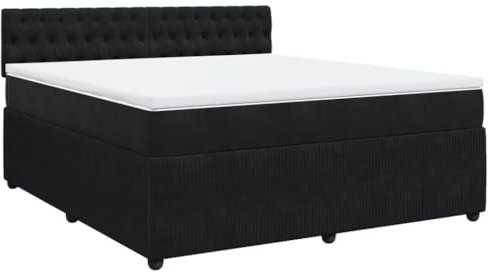 vidaXL Boxspringbett, Doppelbett mit Matratze Matratzenauflage, Bettgestell mit Lattenrost Kopfteil, Polsterbett Bett für Schlafzimmer, Schwarz 180x200cm Samt
