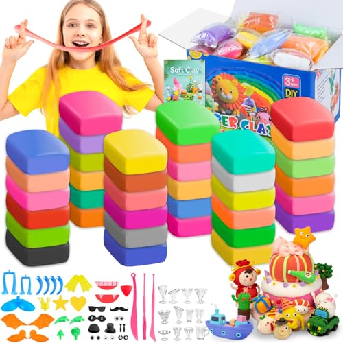 Modelliermasse Lufttrocknend, Modelliermasse Set 36 Farben, Lufttrocknende Magische Knete für Kinder, DIY Ultraleicht Lufttrockende Modelliermasse für Jungen Mädchen Alter von 3–12 Jahren Geschenk