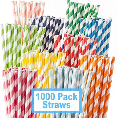 Lot de 1000 pailles en papier biodégradables idéales pour les mariages et les fêtes. Durables. Parfaites pour le jus, le café et les boissons froides.
