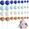 OEEYYT 32 Stück Tortendeko Kugeln Cake Topper Geburtstag Mini Kuchen Deko für Hochzeit Party Torten Deko (Blau Weiß Gold)