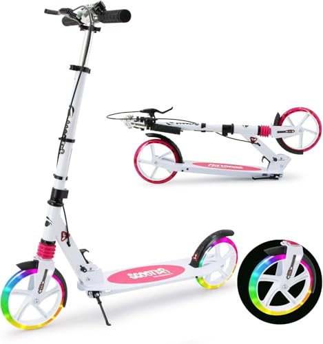 ThleeWay Roller Kinder ab 8-12 Jahre, schnelle faltende Handbremse Erwachsene Roller, Kinderroller mit Tragegurt und Höhe verstellbar, 200mm LED großes Rad Roller für Kinder 8 Jahre und Erwachense